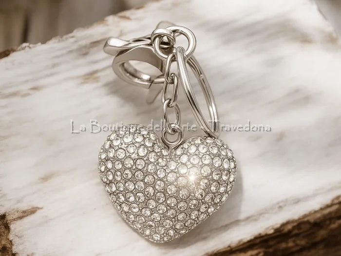 Portachiavi a forma di cuore con strass brillanti, in acciaio lucido anallergico a Travedona-Monate, Varese