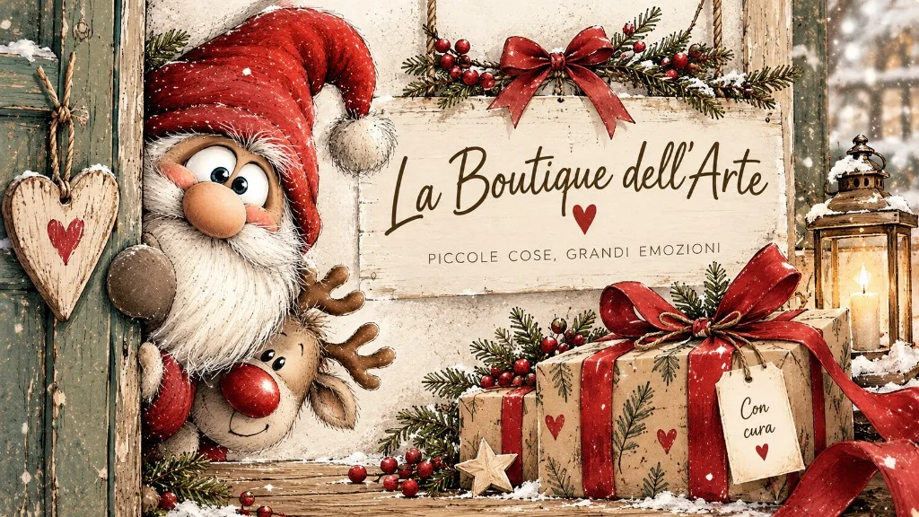 Atmosfera natalizia de La Boutique dell’Arte con idee regalo e confezioni