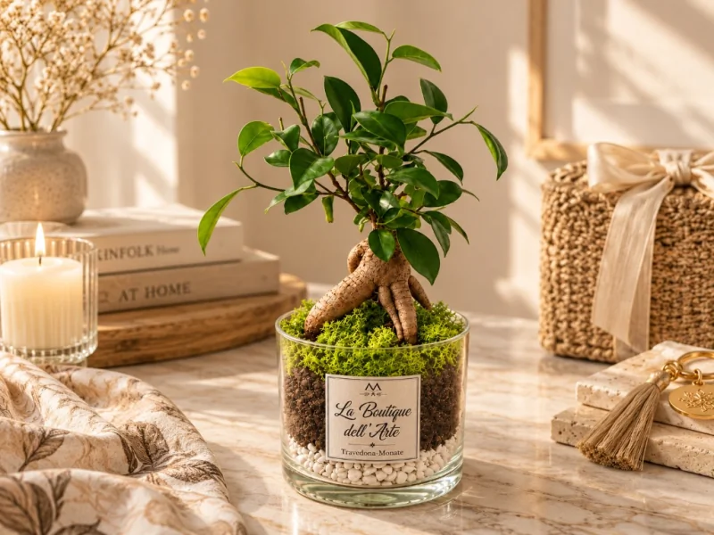 Bonsai decorativo in vaso di vetro, idea regalo originale della Boutique dell'Arte